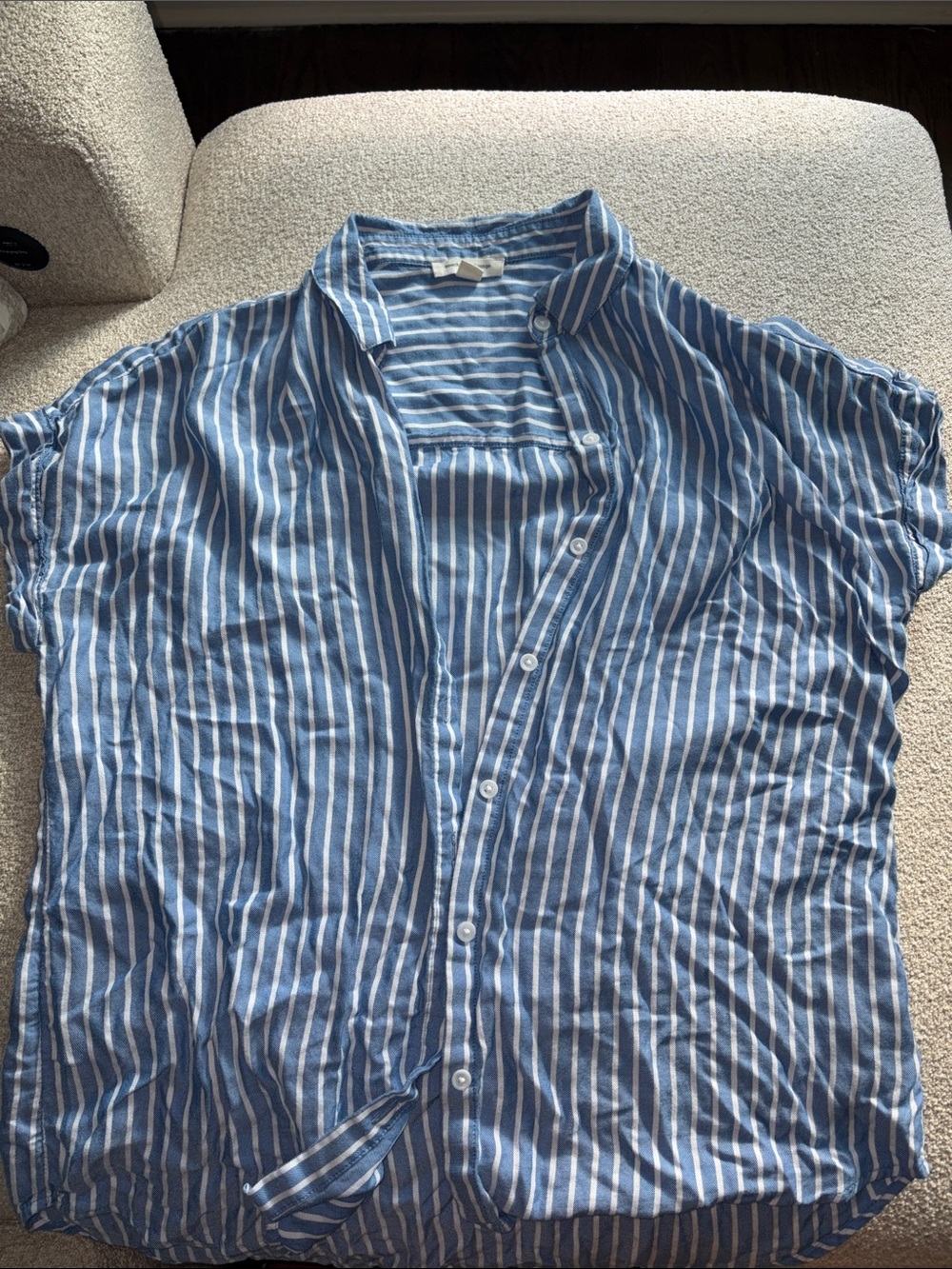 Blue and White Striped Women’s Button Up Shirt